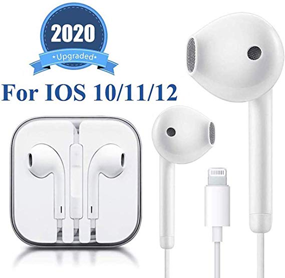 Lighting Earphones Headphone Wired Earphones Headset with Microphone and Volume Control, Compatible with iPhone 11 Pro Max/Xs Max/XR/X/7/8 Plus Plug and Play Unlocked Cell Phones