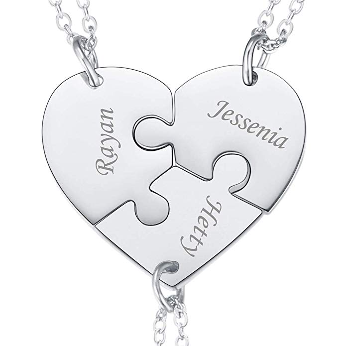 U7 BFF Necklace for 2/3/4/5/6 Stainless Steel Chain Personalized Family Love/Friendship Jewelry Set Free Engraving Heart Pendants