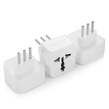 Italy AC Adapter Kit for Travel, BESTEK International Grounded Power Wall Plug US to Italy, Maldives, Chile etc, Universal USA UK EU AU ASIA Converter - Type L - 3 PACK - Universal Outlet Version