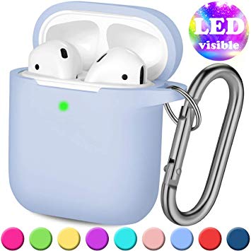 Henva AirPod Case Protective Cover (Front LED Visible), Shockproof Silicone AirPods Cute Skin Compatible Apple AirPods 2 & AirPods 1 Wireless Charging Cases for Women, Men, with Keychain, Lilac