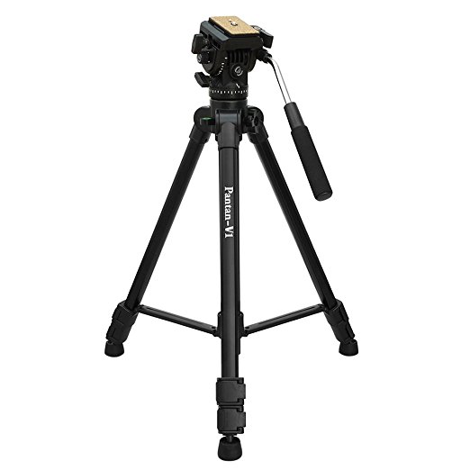 Pantan V1 Portable DV Video Camera Tripod with Fluid Drag Head for Video Camcorder Shooting Filming Canon Nikon Sony DSLR Camera Max Height 66 inch and Max Load 22lb With Carring Bag