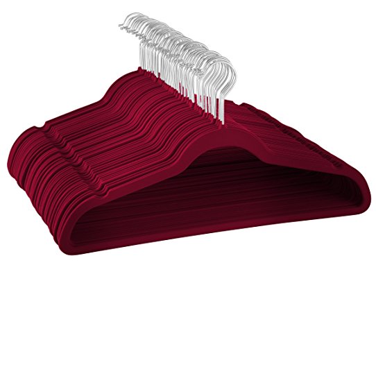 Zober Premium Quality Space Saving Luxurious Velvet Hangers Strong and Durable Hold Up To 10 Lbs - 360 Degree Chrome Swivel Hook - Ultra Thin Non Slip Suit Hangers, Royal Red / Burgundy - 50 Pack