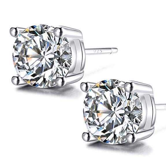 925 Sterling Silver Stud Earrings, 5mm Round Clear Cubic Zirconia Stud Earring For women girls men gift
