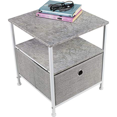 Sorbus Nightstand 1-Drawer Shelf Storage- Bedside Furniture & Accent End Table Chest for Home, Bedroom, Office, College Dorm, Steel Frame, Wood Top, Easy Pull Fabric Bins (Gray)