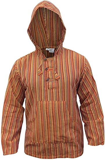 Shopoholic Fashion Mens Striped Hooded Grandad Shirt