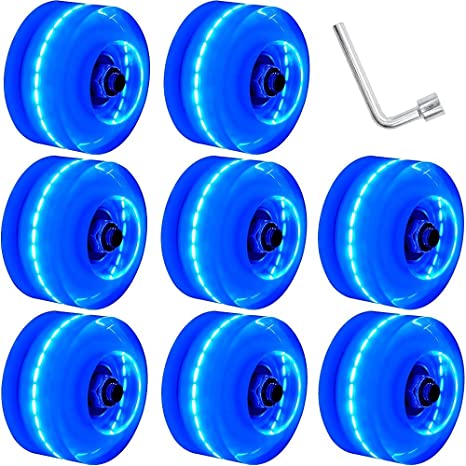 Nezylaf 8 Pack 78A Light up Roller Skate Wheels 32 x 58mm, Luminous Skate Wheels with Bearings Installed for Indoor or Outdoor Double Row Skating and Skateboard Accessories