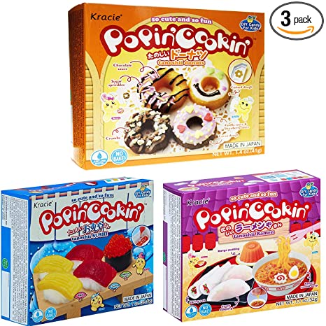 Kracie Popin' Cookin' Diy Candy for Kids,,- 3 Pack Varieties Sushi, Ramen, and Cake Kit by Unha's Asian Snack Box