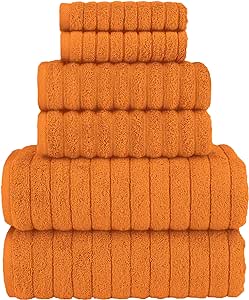 Elegant Comfort 100% Turkish Cotton Corduroy Ribbed Luxury Bath Towels 6-Piece Set, Premium Feel - Quick Dry, Highly Absorbent, Contains 2 Bath Towels, 2 Hand Towels, and 2 Washcloths, Orange