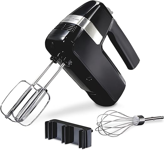 Hamilton Beach Electric Hand Mixer, 6 Speeds   Stir Button, 300 Watts of Peak Power for Powerful Mixing, Includes Whisk and Storage Clip, Black (62628)