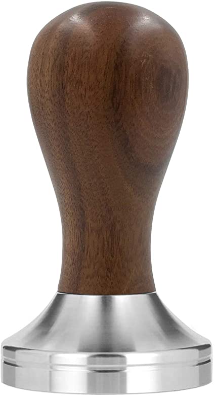 Top-Spring Coffee Tamper, 53mm Handheld Stainless Steel Espresso Press with Walnut Handle for Coffee Grounds