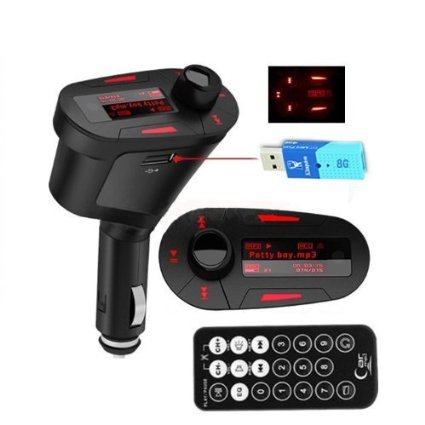 Se7enline Car Kit MP3 Player Wireless FM Transmitter Modulator with USBSDCard Reader MMC Slot and Remote Control Red