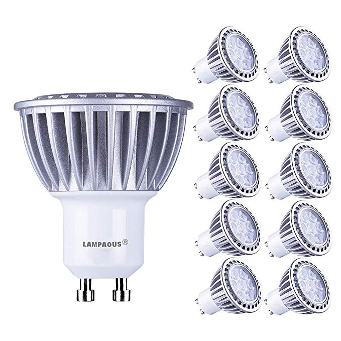 LAMPAOUS GU10 LED Bulbs Daylight 120V Light Bulb,70W Halogen Bulb Replacement,4000K Netural White Full Alumium Housing Lamp,500lm Recessed Ceiling Downlight,Indoor Lighting,10 Pack
