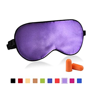 Fitglam Silk Eye Mask / Sleep Mask for Men Women Kids Blockout Blindfold Eye Cover for Sleeping & Travel with Free Ear Plugs Best Gift for Her & Him - Purple