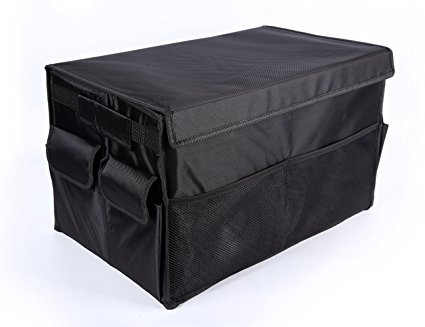 Okeyn Foldable Car Trunk Organizer Washable Waterproof Cargo Storage Box with Lid Perfect for Shopping Outdoors Camping Hiking Picnic (Black)
