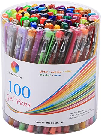 Smart Color Art 100 Colors Gel Pens Set for Adult Coloring Books Drawing Painting Writing