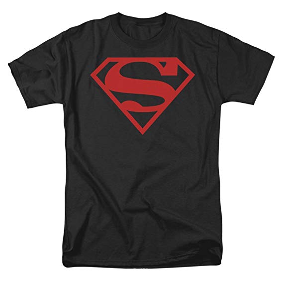 Superman Shield Red On Black Shirt, Black, XXX-Large