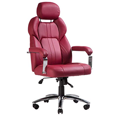 TOPSKY Executive Office Chair Large Leather Chair with Adjustable Headrest High Back (Red.)