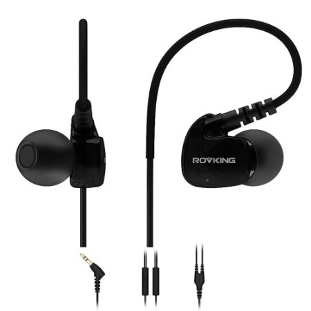 Rovking Sweatproof Sport Workout Headphones In Ear Bass Exercise Earpods with Remote and Mic Noise Sound Isolating Sports Earbuds for Running Gym Jogging Earphones for iPod iPhone Samsung HTC Black