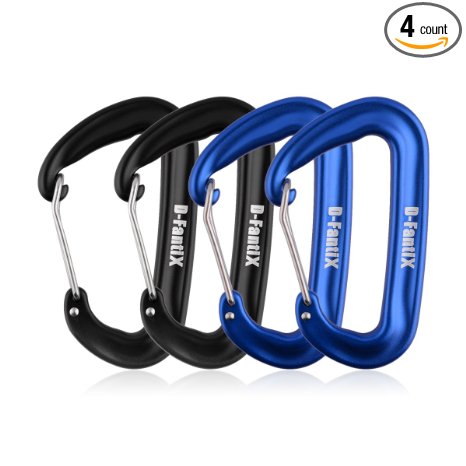 D-FantiX 12KN Wiregate Carabiner for Hammocks, Aluminum Carabiner Clip Camping Hiking Traveling Black Blue Set of 4