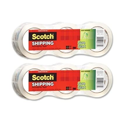 Scotch Sure Start Packaging Tape, 1.88 Inches x 43.7 Yards, 3 inch core, 6 Rolls per Pack, Smooth and Quiet Unwind, Works on all Boxes Including Recycled Boxes