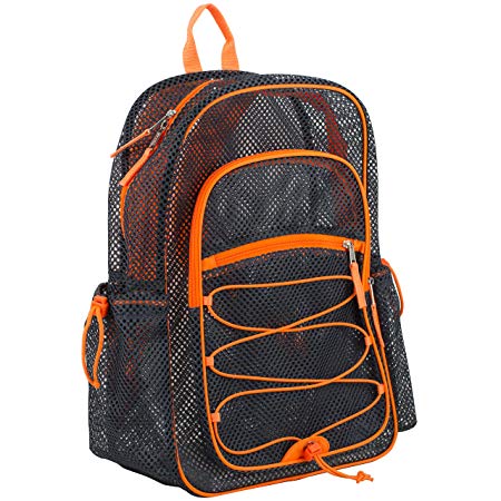 Eastsport XL Semi-Transparent Mesh Backpack with Comfort Padded Straps and Bungee, Graphite/Blaze Orange