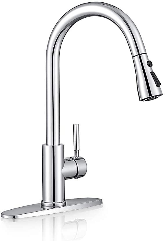 Sink faucet, pull down kitchen faucet with sprayer low lead commercial modern stainless steel rv farmhouse kitchen faucet single handle 1 or 3 hole kitchen sink faucet, Polished Chrome WEWE