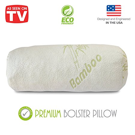 Premium Bamboo Bolster Pillow For Legs - Shredded Memory Foam Pillow Cervical Support For Bed, Round Neck Pillows For Neck Pain, Therapeutic, Orthopedic - Removable Zipper Cover Hypoallergenic Pillow