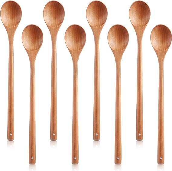 Wood Mixing Spoon Long Handle Wooden Spoons Wood Soup Spoons for Kitchen Stirring and Cooking, 13 Inches Long (8)