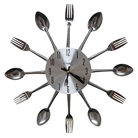 Comfort Home Cutlery Kitchen Spoon & Fork Decorative Wall Clock, Sliver