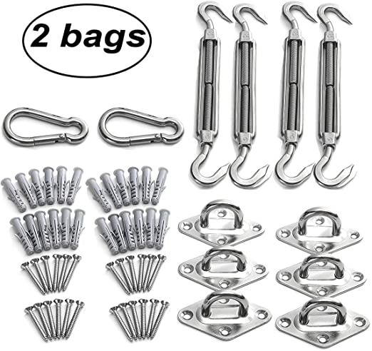 diig Sun Shade Sail Hardware Kit 6 Inches for Triangle Patio Shade Sail Installation Heavy Duty Anti-Rust 316 Stainless Steel (2 Bags)