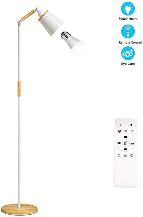 Floor Lamp, HEKIWAY European Style Simple Floor lamp for Living Room or Office，7W E27 LED Bulb with Button Control and Remote Control，3000k-6500k Color Temperatures with Warm White and Cold White