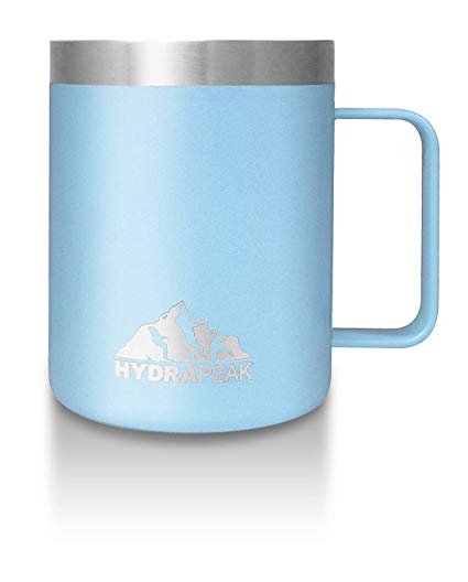 Hydrapeak 12oz Stainless Steel Double Vacuum-Insulated Coffee Mug, Reusable Travel Cup with Integrated Handle and Press In Lid (Cloud)