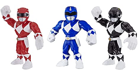 Playskool Heroes Mega Mighties Power Rangers 3-Pack -- Red Ranger, Blue Ranger, and Black Ranger 10-inch Action Figures, Kids Ages 3 and Up
