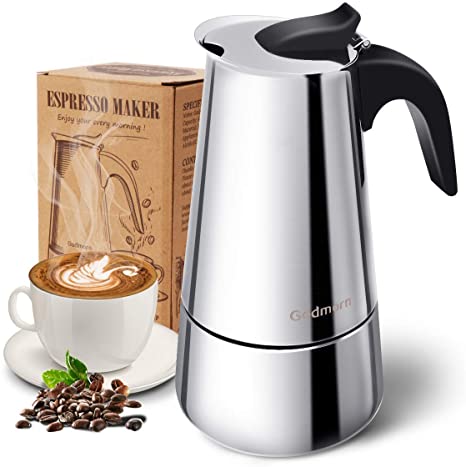 Stovetop Espresso Maker, Moka Pot, Godmorn Italian Coffee Maker 200ml/6.7oz/4 cup (espresso cup=50m), Classic Cafe Percolator Maker, 430 Stainless Steel, Suitable for Induction Cookers