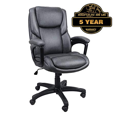 Luxurious Executive Office Chairs, High-Back Leather Computer Desk Chairs with Flexible Rocking System and Massy Handrail with Padded