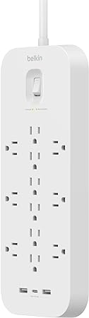 Belkin 12 Outlet Surge Protector, Charge and Power up to 15 Devices with 12 AC Outlets, 2 USB A Ports, and 1 USB Type C Port, 6ft Cable, Overload and Overvoltage Protection, and On/Off Switch