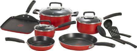 T-fal C112SC Signature Nonstick Expert Thermo-Spot Heat Indicator Cookware Set, 12-Piece, Red