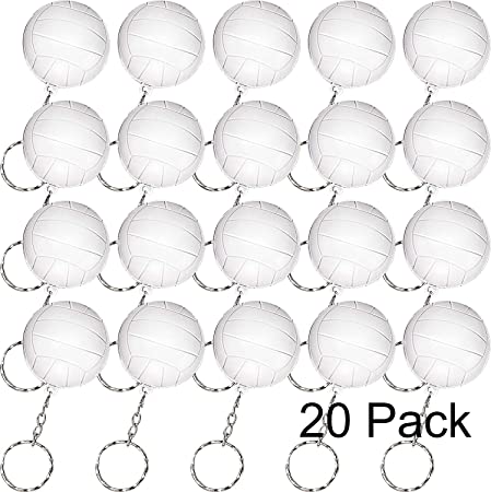 Blulu 20 Pack White Volleyball Keychains for Party Favors, School Carnival Reward, Party Bag Gift Fillers (Volleyball Keychains, 20 Pack)