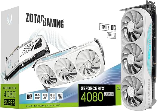 ZOTAC Gaming GeForce RTX 4080 Super Trinity OC White Edition DLSS 3 16GB GDDR6X 256-bit 23 Gbps PCIE 4.0 Gaming Graphics Card, IceStorm 2.0 Advanced Cooling, Spectra RGB Lighting, ZT-D40820Q-10P