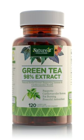 Green Tea Extract Supplement by Nature's Wellness, 120-Count | Max Potency EGCG   Polyphenol Catechins, Ultra Low Caffeine | All-Natural Antioxidants, Supports Healthy Weight Loss and Cardio Health
