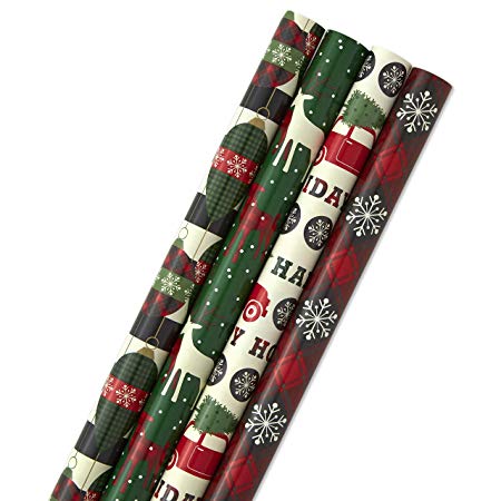 Image Arts Holiday Wrapping Paper with Cut Lines on Reverse, Traditional (Pack of 4, 120 sq. ft. ttl)