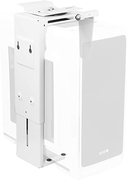 VIVO White Adjustable Under Desk and Wall PC Mount | Computer Case Holder with 135 Degree Swivel (MOUNT-PC01W)