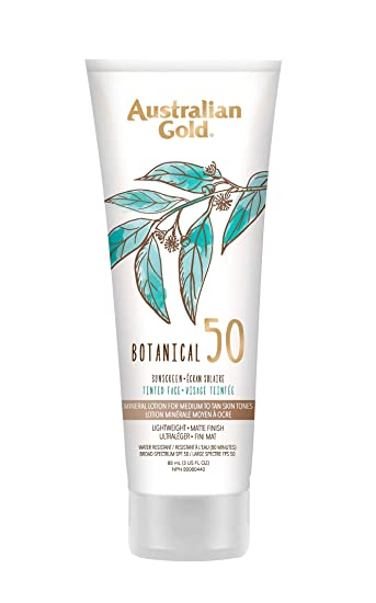 Australian Gold SPF 50 Botanical Tinted Mineral Suncreen for Medium to Tan Skin Tones, 3 oz.