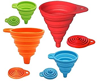Silicone Collapsible Funnel Set of 4, Small and Large, Foldable Kitchen Funnel for Water Bottle Liquid Transfer Food Grade