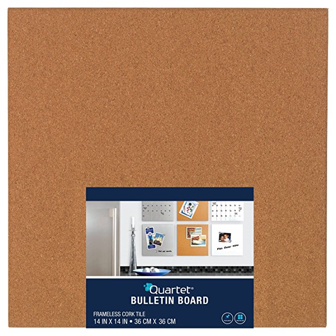 Quartet Frameless Modular Tile Bulletin Board, 14 x 14 Inches, Cork (48112)