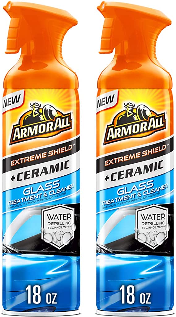 Armor All Ceramic Glass Treatment & Cleaner - 18 oz (2 Count) Glass Cleaner and Water Repellent Spray for Long-Lasting Visibility