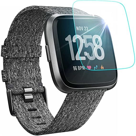 NANW Screen Protector Compatible with Fitbit Versa / Versa Lite Edition Smartwatch, [4-Pack] Tempered Glass Waterproof Screen Glass Cover Protector (Anti-Scratch/No-Bubble/Ultra Clear)