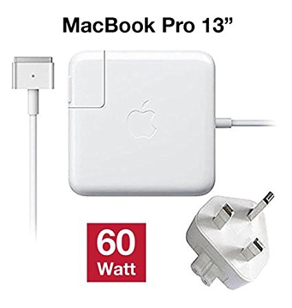 Genuine Original Apple 60w Magsafe 2 Charger Mains Adapter For Apple Macboook Pro 13", UK Plug, Compatible With A1435 A1502 - Non Retail Packaging (60Watt T-Shape Magsafe 2)
