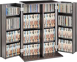 VEVOR Media Storage Cabinet, DVD Cabinet with Doors and Shelves, CD Storage Holds up to 576 CDs, Adjustable DVD Shelf, Protects & Organizes Music, Movie, Video Games or Collections-Espresso