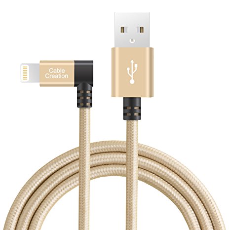 CableCreation Angled Lightning to USB Cable, 4FT Apple USB Data Sync Charge Cable for iPhone 6S/6, iPhone 5/5S/5C, Metal Plug & Cotton Jacket, Gold Color